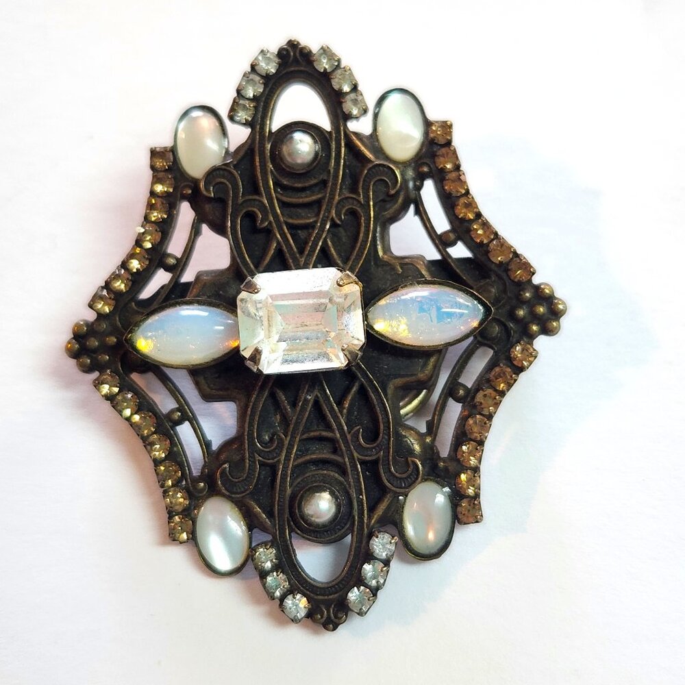 Vintage Sorrelli rhinestone brooch PIN pendant Sorrelli Deco moonglow rhinestone